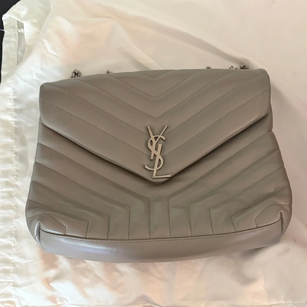 Saint Laurent Grey Quilted medium Loulou Leather Chain-strap Shoulder Bag